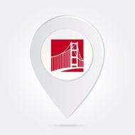 Map Marker Pin White Bridge Silhouette on Round Icon Button N2