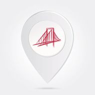 Map Marker Pin Red Bridge Silhouette on Round Icon Button N2