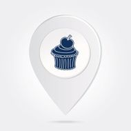 Map Marker Pin Bue Cupcake Silhouette on Round Icon Button N2
