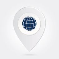Map Marker with Blue Globe on a Round Icon Button N2