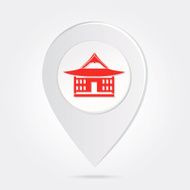 Map Marker with Red House Architecture Icon Button in Middle N2