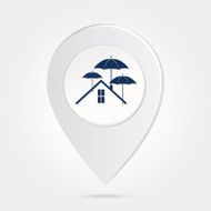 Map Marker Blue House Roof Icon Button Umbrellas on Top N2