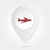 Map Marker with Red Silhouette Airplane Icon Button in Middle N2