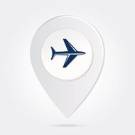 Map Marker with Blue Silhouette Jet Icon Button in Middle N2