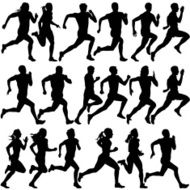 Set of silhouettes Runners on sprint men N6