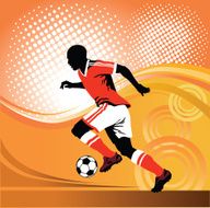 Soccer Player Running With Ball on Red Background