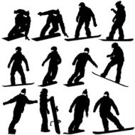silhouettes set snowboarders