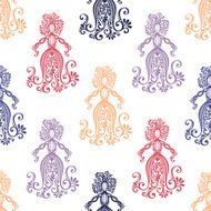 Vector Seamless Pattern with Floral Goddess