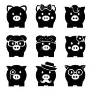 Piggy bank icon set front view
