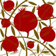 Red Pomegranates On Branch White Background