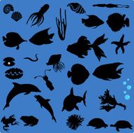 Silhouette of Sea Life (Set#1) - seamless background
