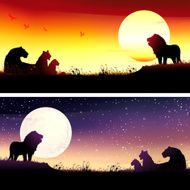 African Lions silhouettes safari set