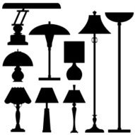 Vector silhouette set of lamps and lighting