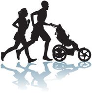 Interracial Couple Jogging Exercising with Baby Stroller