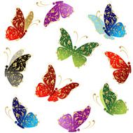 Art butterfly flying floral golden ornament