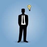 Business man with lightbulb has an idea on blue background N2