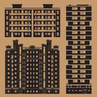 Buildings set with european block houses - monochrome N2
