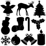 Silhouette of Christmas Festival - tree decoration snowman snowflake bell