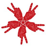 Five victory hands abstract symbol with pentagonal star vector