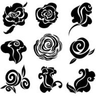 Set of black rose flower design elements