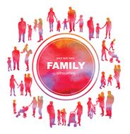 Frame with family silhouettes and watercolor effect Vector N2