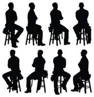 Multiple images of a carpenter sitting on stool