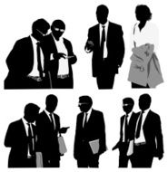 Multiple silhouette of business people with mobile phone
