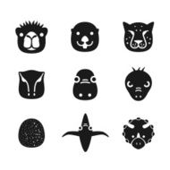 animal face black flat icon set