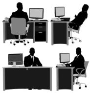 Multiple images of a businessman working in office