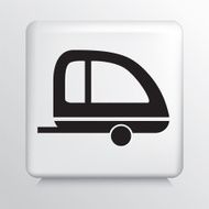 Square White Icon With Silhouette Retro Camping Trailer N2