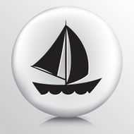 Round White Icon With Silhouette Sailboat and Waves N2