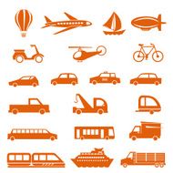 Red modes of transportation digital illustration icon set