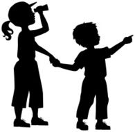 Little boy and girl with binoculars