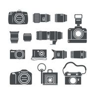 Modern and retro photo technics silhouettes