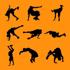 Black and orange breakdancers