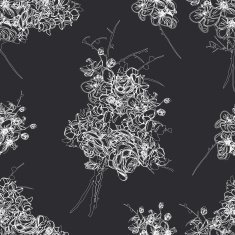 French bouquet contour seamless vector pattern