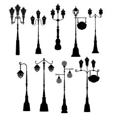 Set of retro street lanterns silhouettes