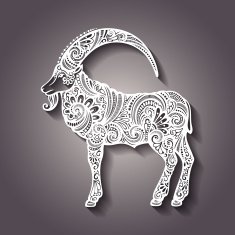 Decorative Goat with Patterned Horns