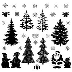 Christmas cartoon set black silhouettes N4
