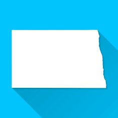 North Dakota Map on Blue Background Long Shadow Flat Design