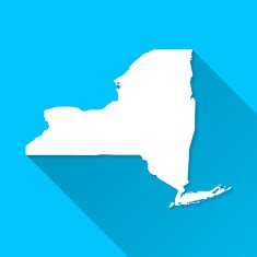 New York Map on Blue Background Long Shadow Flat Design