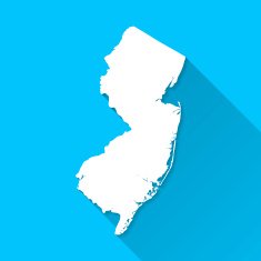 New Jersey Map on Blue Background Long Shadow Flat Design