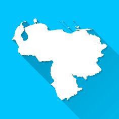 Venezuela Map on Blue Background Long Shadow Flat Design