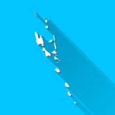 Vanuatu Map on Blue Background Long Shadow Flat Design