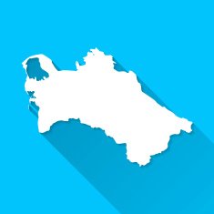 Turkmenistan Map on Blue Background Long Shadow Flat Design