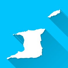 Trinidad and Tobago Map Blue Background Long Shadow Flat Design