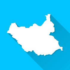 South Sudan Map on Blue Background Long Shadow Flat Design