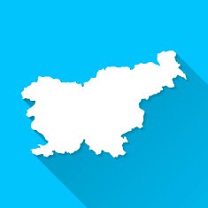 Slovenia Map on Blue Background Long Shadow Flat Design