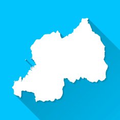 Rwanda Map on Blue Background Long Shadow Flat Design