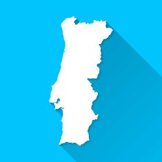 Portugal Map on Blue Background Long Shadow Flat Design